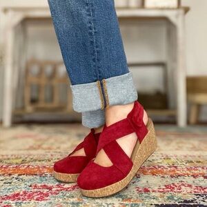 Red Suede Women's Wedge Sandals